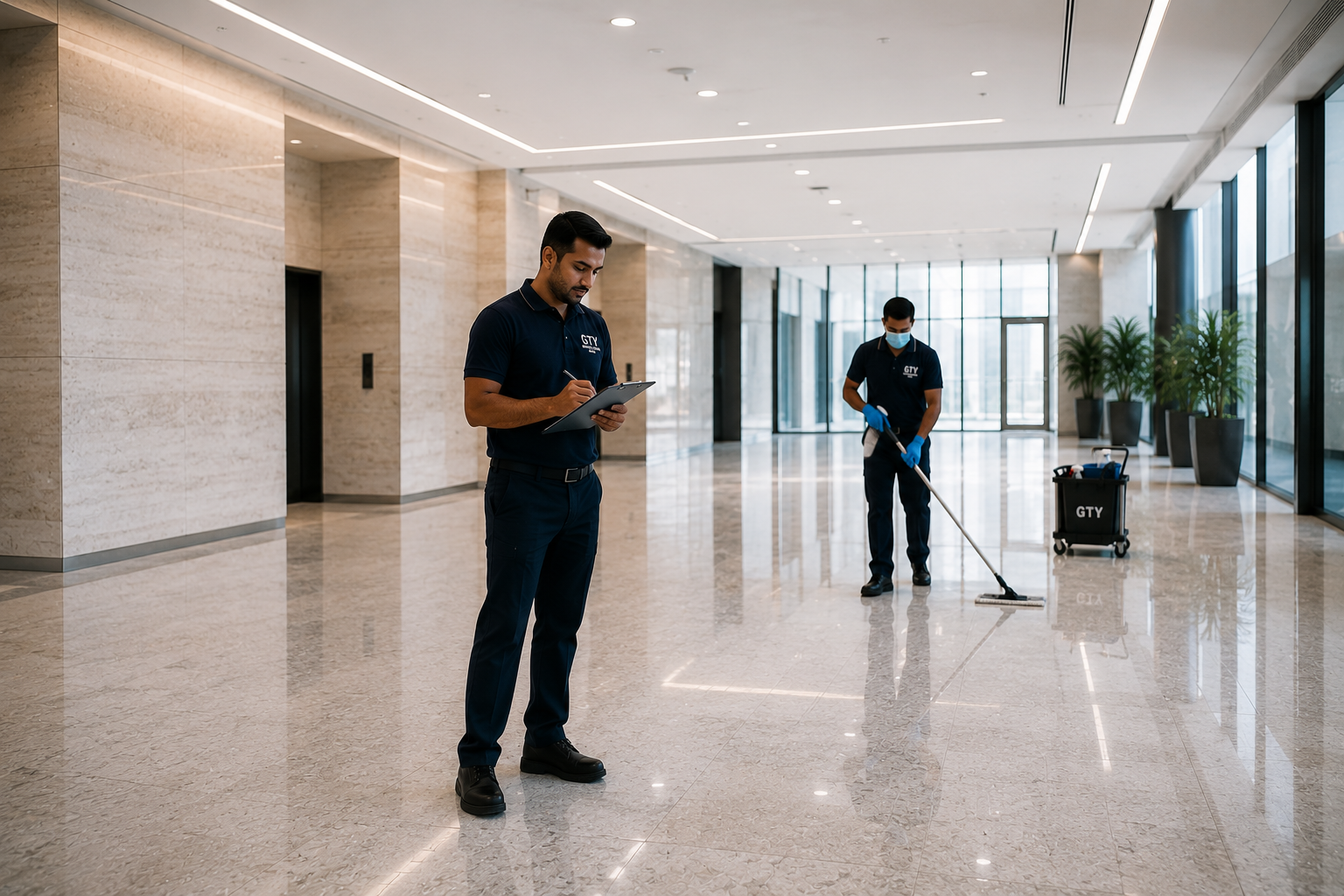 Professional commercial cleaning in progress